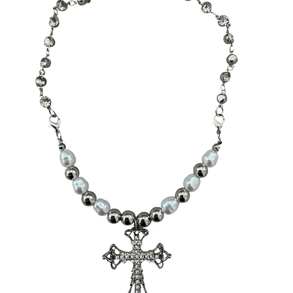 Faux Pearl Cross Necklace