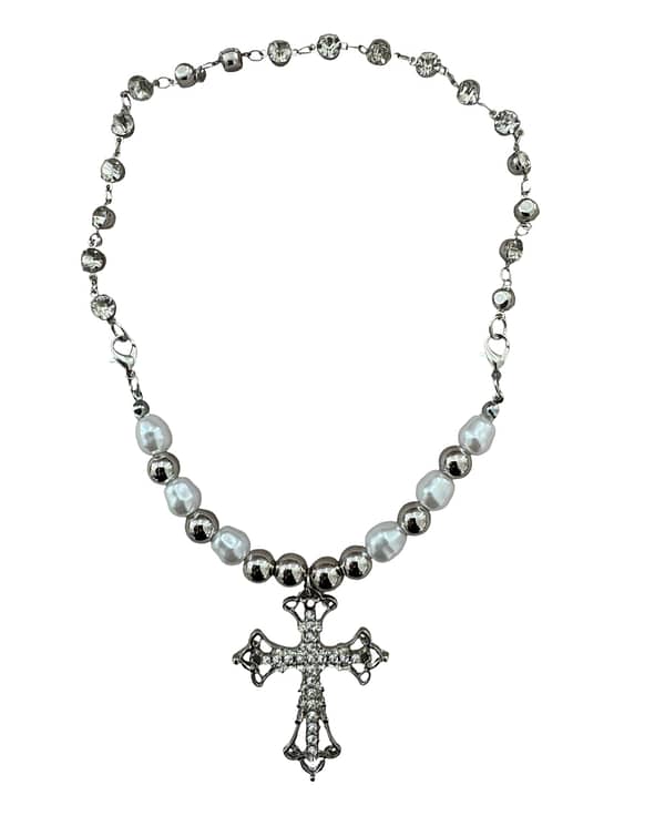 Faux Pearl Cross Necklace