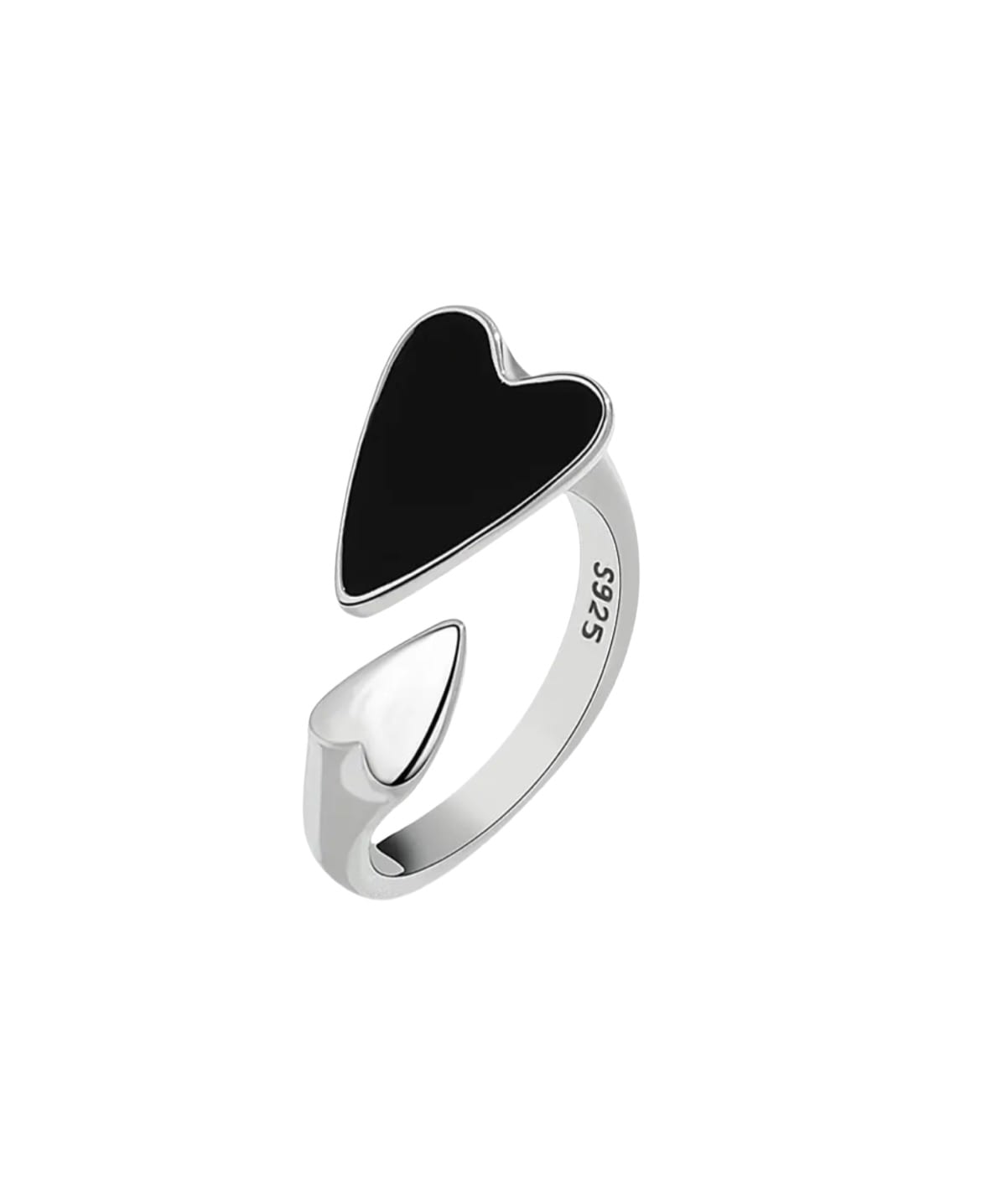 【HEYHORANG】★[925 Silver] Kitsch Blackheart Ring VINTAGE* Sterling Silver Black Onyx Hearts Trim Ring Size