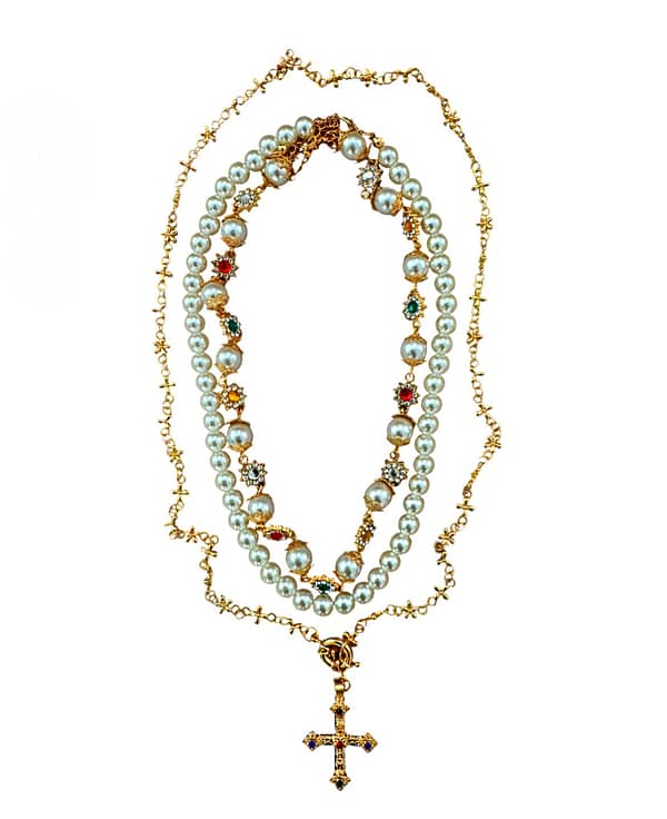 3 Pcs Rhinestone Pearl Necklace